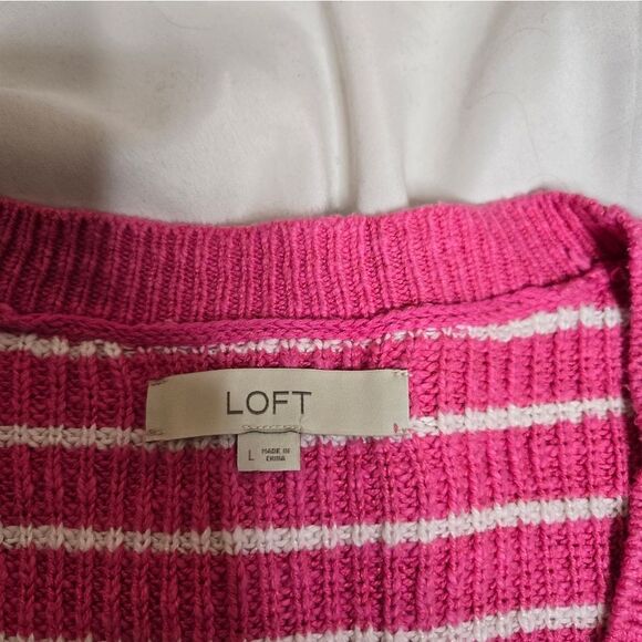 LOFT pink striped button up v-neck oversized cardigan‎ sweater L - Picture 5 of 9